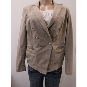 White House Black Market Blazer Womens Size 8 Beige Double Breasted Cotton Blend